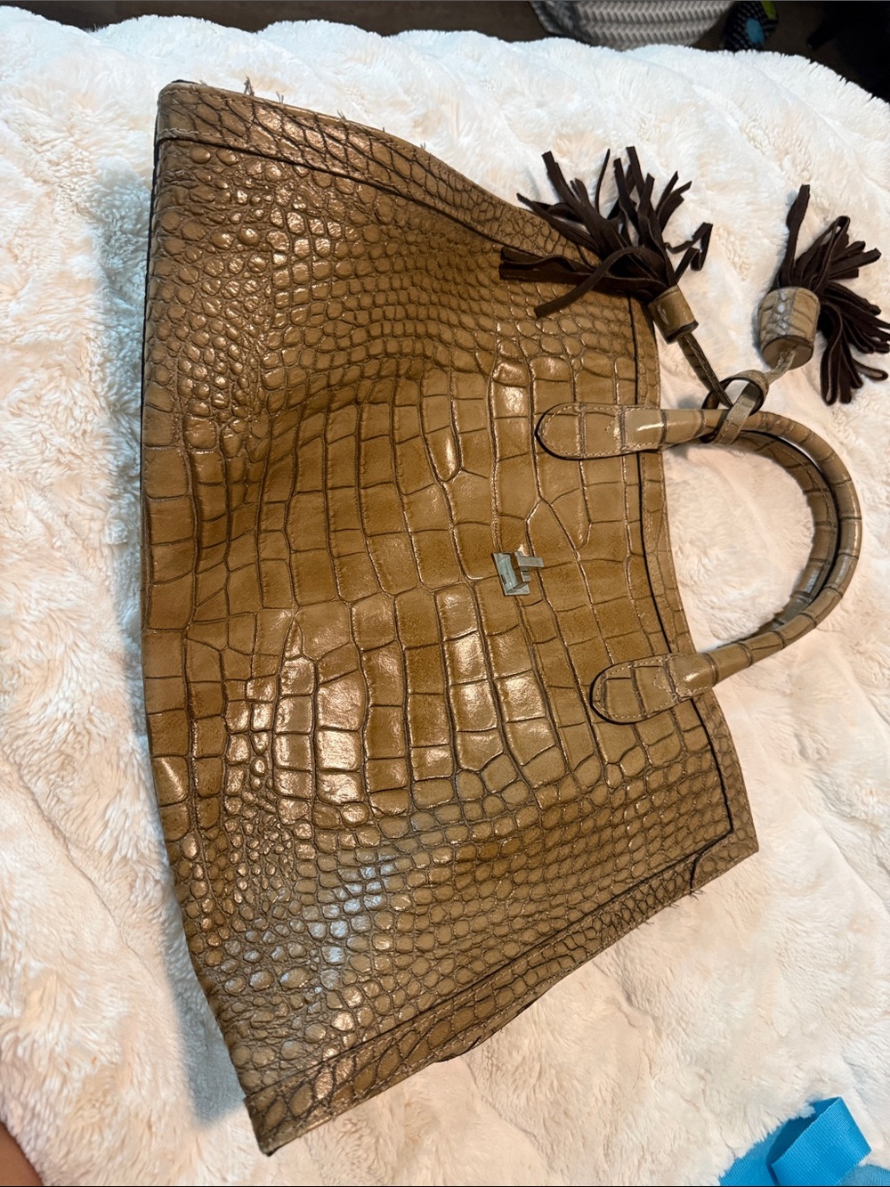 Croc-Embossed Tote Bag in Taupe